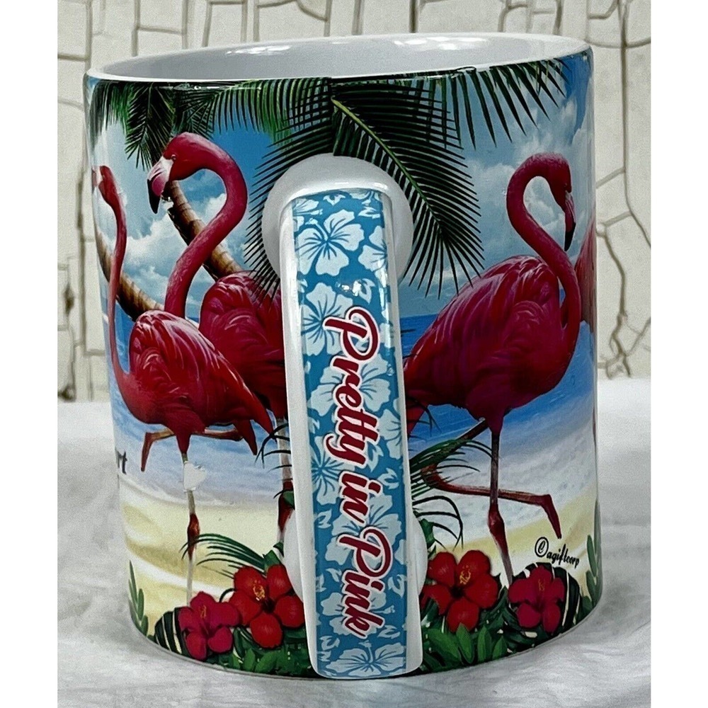 Vintage Rockport Texas Flamingo Coffee Mug 80s 90s Pretty in Pink Beach Souvenir